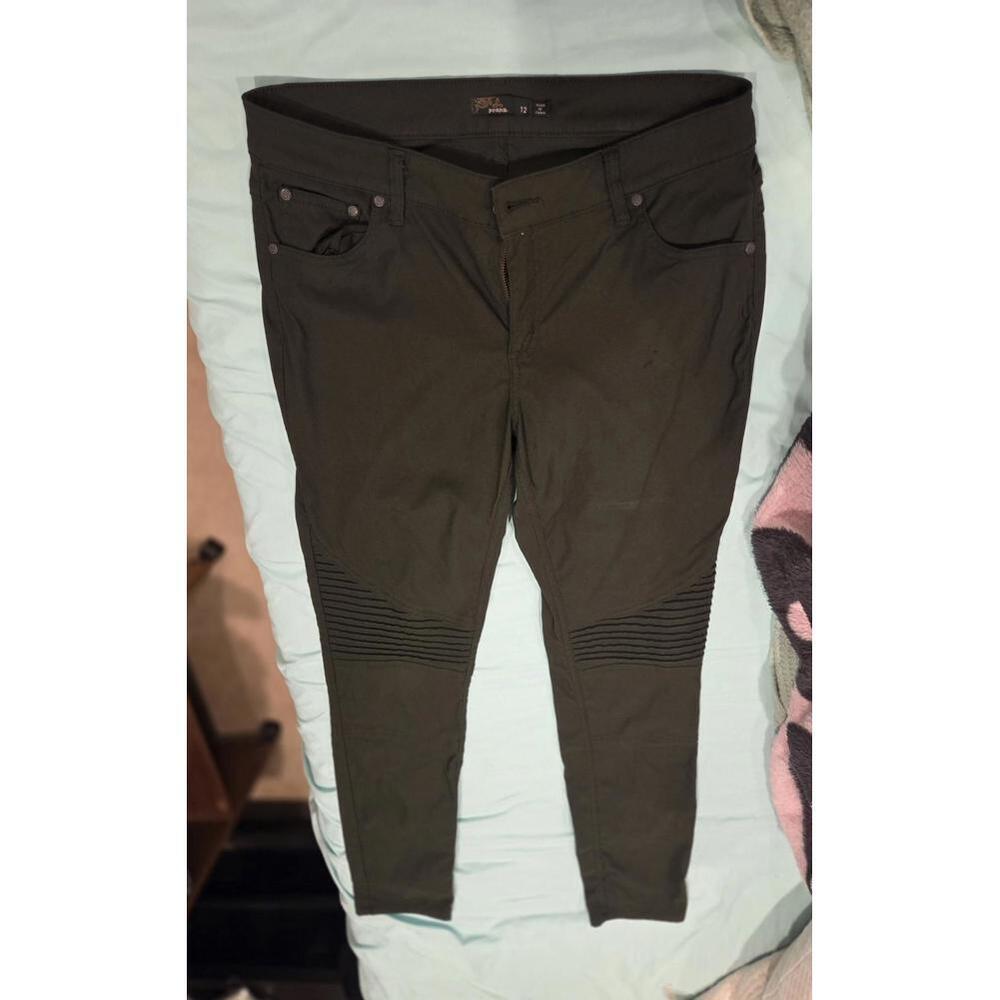Prana size 12 moto dark Olive Green Skinny Pants with Ribbed Knee Detail